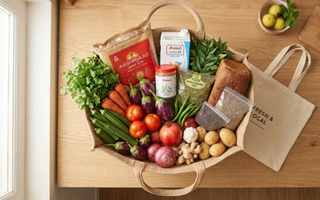 Fresh groceries and essentials in basket